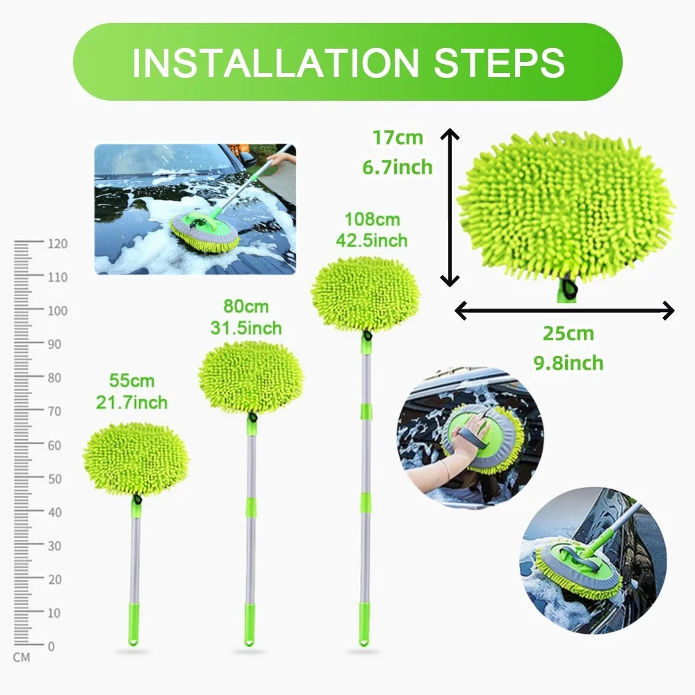 Car Wash Brush Extendable Pole Revolving Care Washing Brush Sponge Cleaning