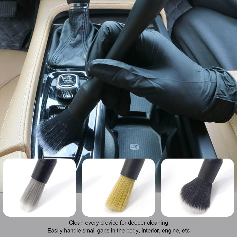 3PCS Car Detailing Brush Set, Car Cleaning Brushes, Auto Exterior Interior Detailing Brushes Tool, Ultra No Scratch Detailing Brush Universal for Air Vents, Wheels, Car Seat Interior Exterior