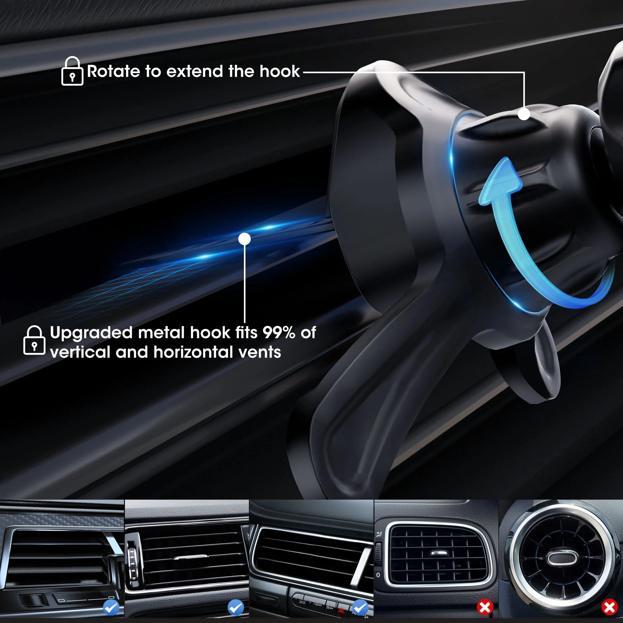 Universal Magnetic Phone Mount with Magnetic Disc, 360° Rotation, Air Vent Holder, Super Strong Magnet, Black