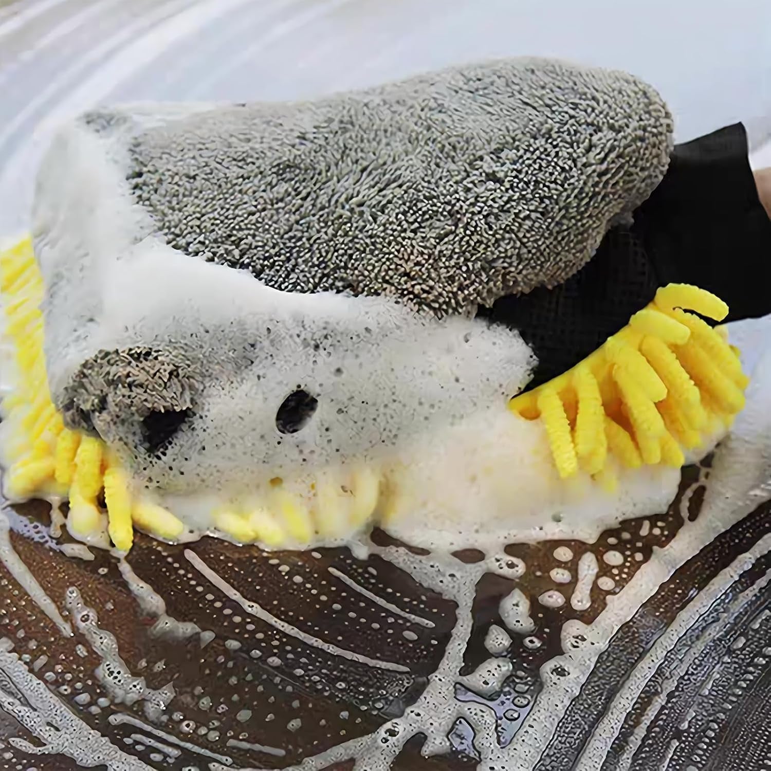 Car Wash Mitt 3 in 1 Microfiber for Clean Cars Scratch-Free Waterproof Washing Glove Dry Mitt for Motorcycles Car Detailing Three-Sided Chenille Mesh Plush Microfiber (1 Pack-7 X 10 Inch)