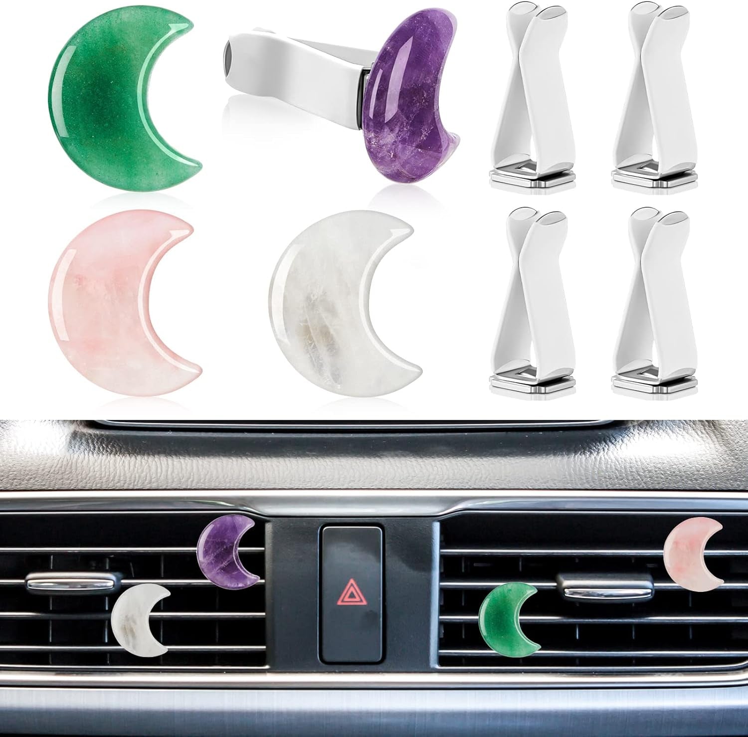 Moon Crystals Car Vent Clip Car Freshener Clip Car Accessories Car Accessories for Women Car Fresheners for Women Quartz Crystals Car Air Fresheners Vent Clips (Moon Style)