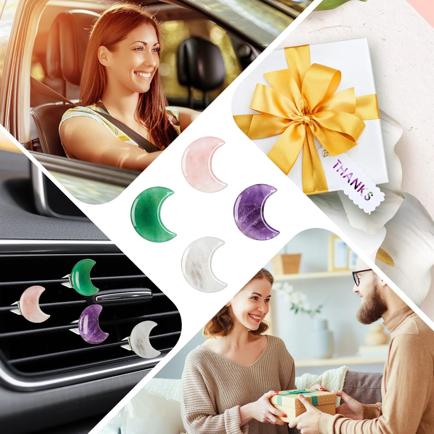 Moon Crystals Car Vent Clip Car Freshener Clip Car Accessories Car Accessories for Women Car Fresheners for Women Quartz Crystals Car Air Fresheners Vent Clips (Moon Style)