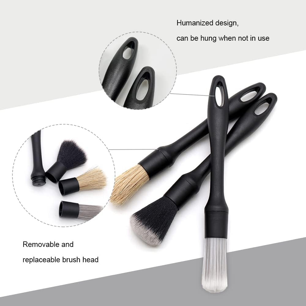 3PCS Car Detailing Brush Set, Car Cleaning Brushes, Auto Exterior Interior Detailing Brushes Tool, Ultra No Scratch Detailing Brush Universal for Air Vents, Wheels, Car Seat Interior Exterior