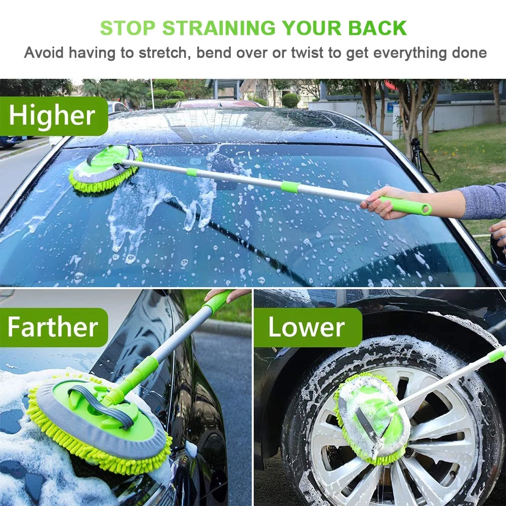 Car Wash Brush Extendable Pole Revolving Care Washing Brush Sponge Cleaning