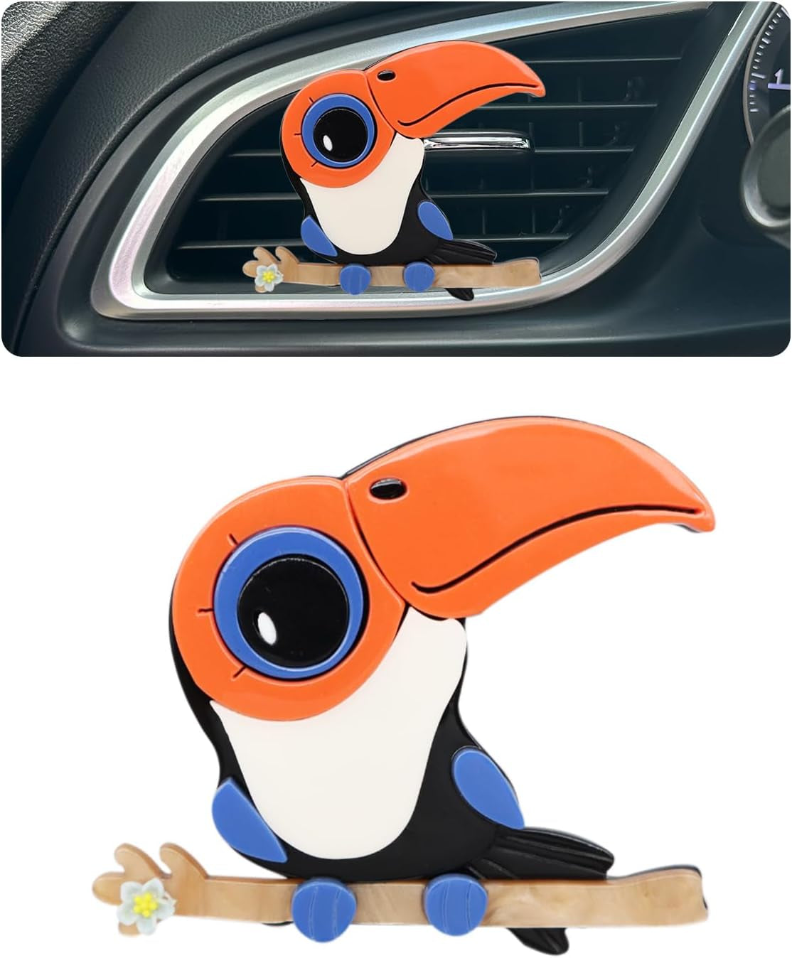 Bird Car Decor,Cute Toucan Air Vent Clip Car Freshener,Acrylic Rainforest Theme Decorations Accessories,Refillable Clip on Diffuser for Women Teens