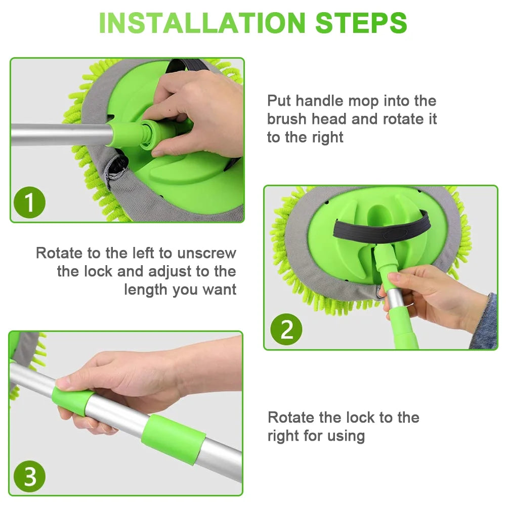 Car Wash Brush Extendable Pole Revolving Care Washing Brush Sponge Cleaning