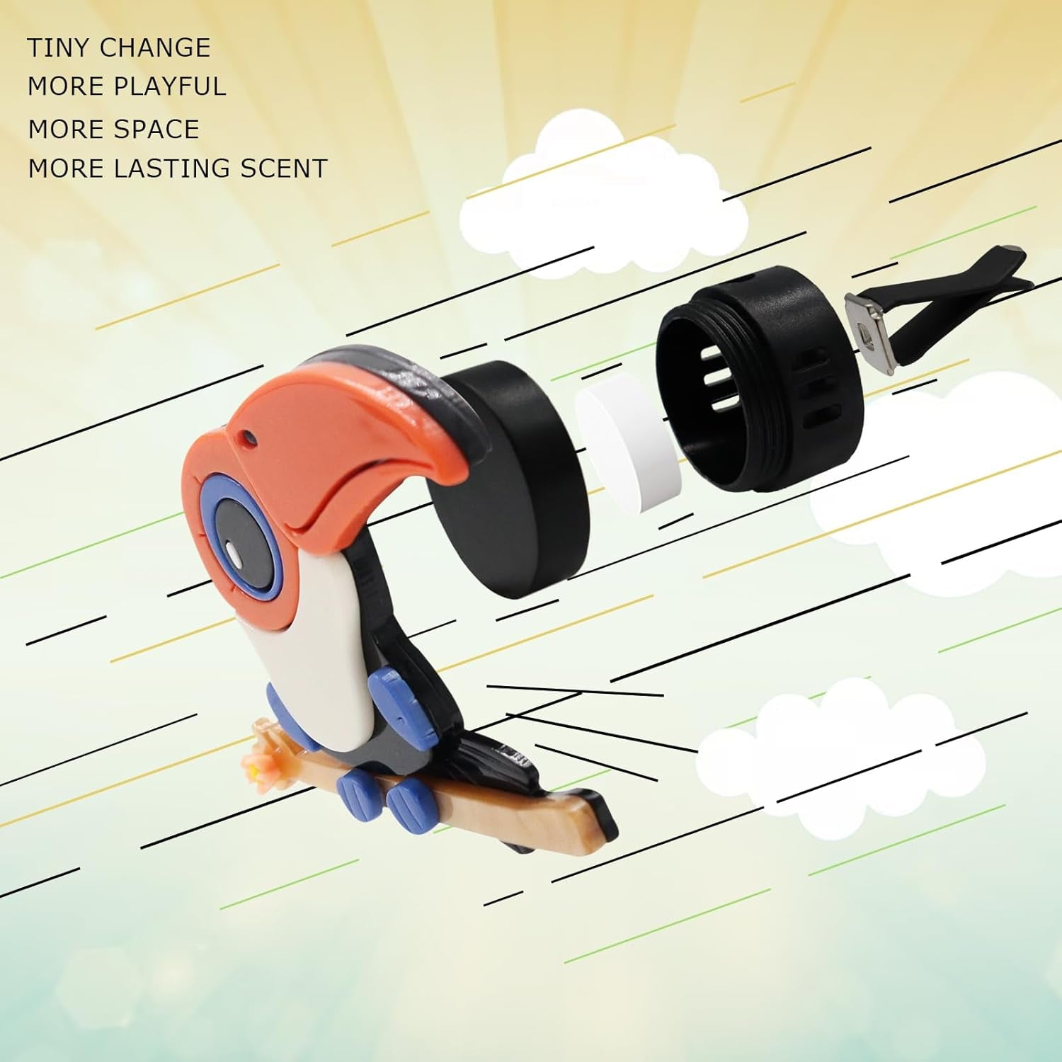 Bird Car Decor,Cute Toucan Air Vent Clip Car Freshener,Acrylic Rainforest Theme Decorations Accessories,Refillable Clip on Diffuser for Women Teens