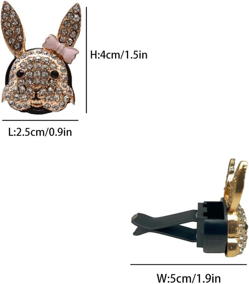 Bling Car Accessories,2Pcs Cute Pink Bow Gold Rabbit Bunny Car Air Freshener Vent Clips,Women Car Charms Car Decorations Car Diffuser