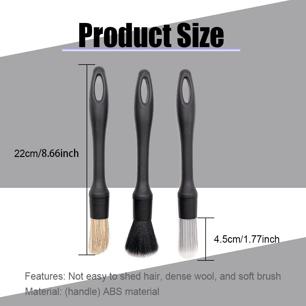 3PCS Car Detailing Brush Set, Car Cleaning Brushes, Auto Exterior Interior Detailing Brushes Tool, Ultra No Scratch Detailing Brush Universal for Air Vents, Wheels, Car Seat Interior Exterior