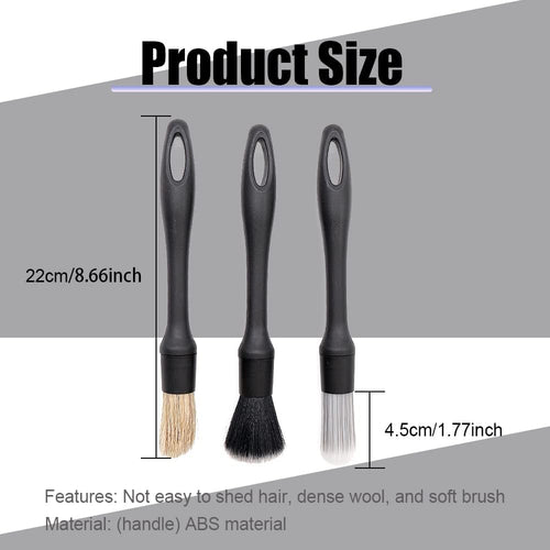 3PCS Car Detailing Brush Set, Car Cleaning Brushes, Auto Exterior Interior Detailing Brushes Tool, Ultra No Scratch Detailing Brush Universal for Air Vents, Wheels, Car Seat Interior Exterior